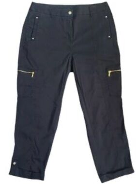 Chico's Black Cropped Cargo Pants with Gold Zipper Accents Size XL